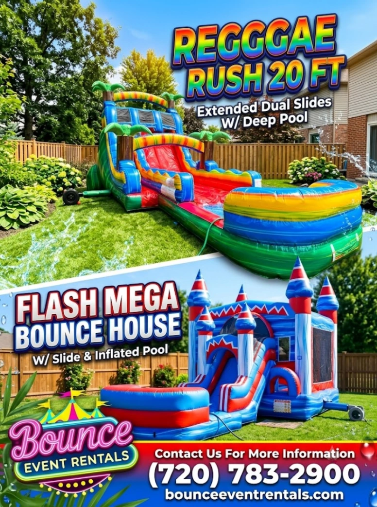 Reggae Rush Extended Dual Slides Deep Pool And Flash Mega Bounce House Slide Inflated Pool rental for Dakota Ridge CO events in ZIP code 80127